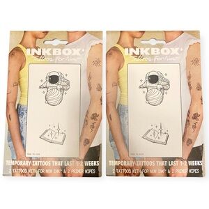 Lot of 2 Inkbox Fake Temporary Tattoo Open Book Astronaut Space Planet Bundle